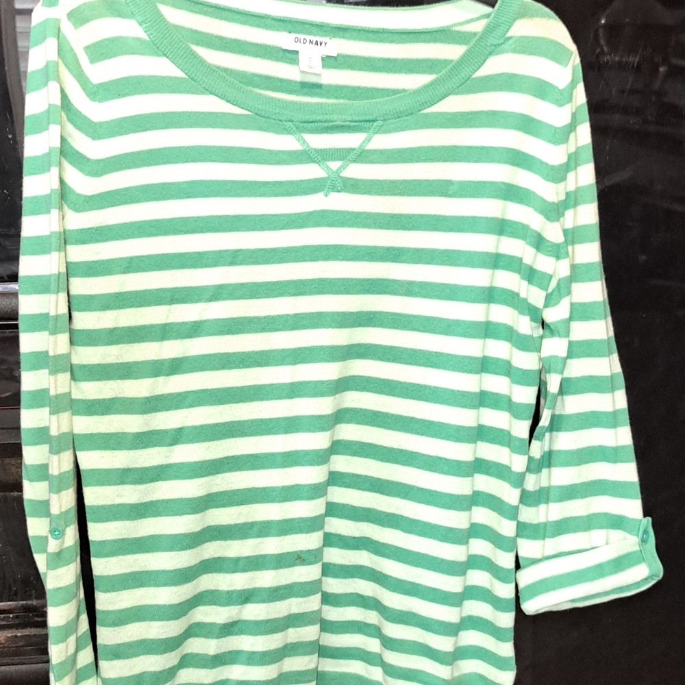 Old Navy Green and White Striped Long Sleeve Tee